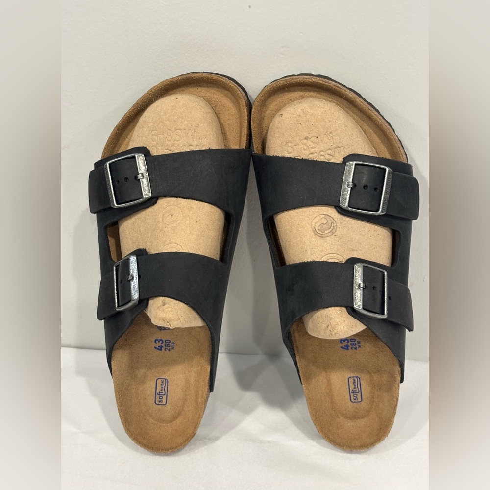 Birkenstock Arizona Black Two-Strap Cork Footbed Sandals
